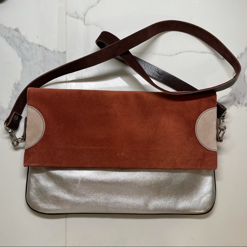 Hamawaca Silver and Brown Leather Satchel Bag